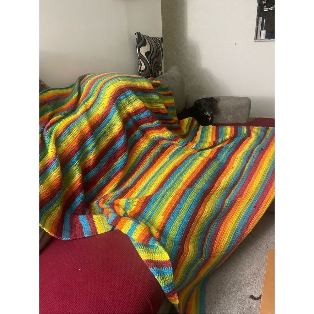 Rainbow queen sized hand crochet blanket